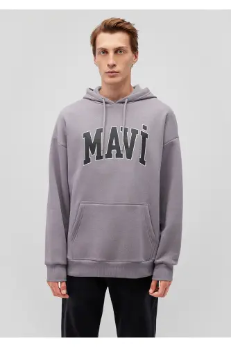 Logo Printed Hooded Gray Sweatshirt 067149-83747 - 4