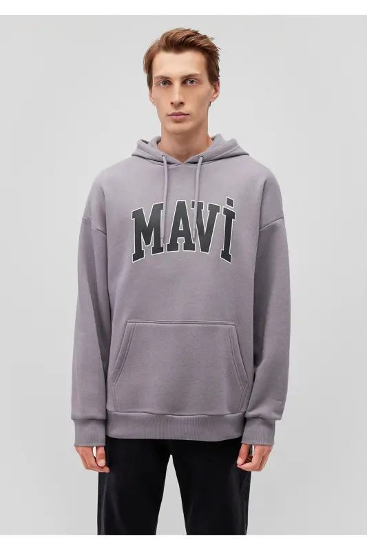 Logo Printed Hooded Gray Sweatshirt 067149-83747 - 4