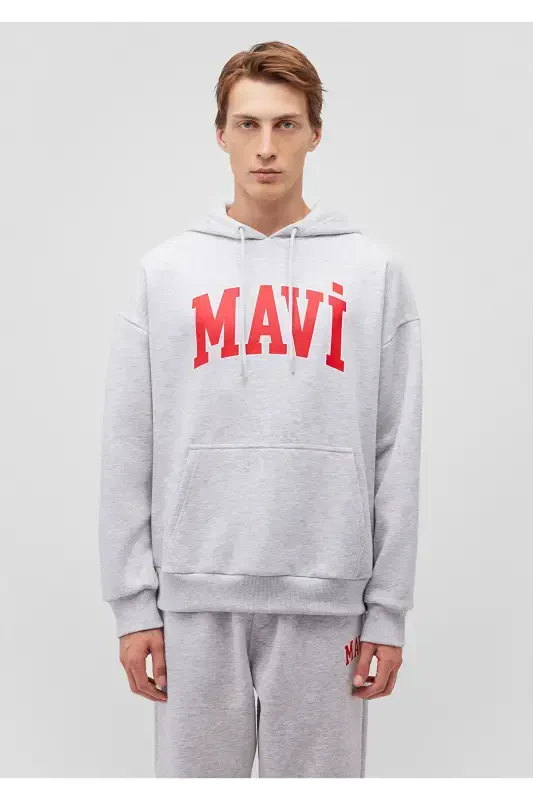 Logo Printed Hooded Gray Sweatshirt 067149-85438-Gray - MAVI