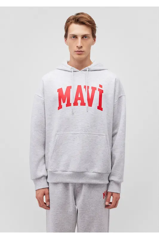 Logo Printed Hooded Gray Sweatshirt 067149-85438-Gray - 1