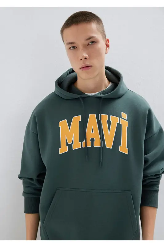 Logo Printed Hooded Green Sweatshirt 067149-71598-Green - MAVI