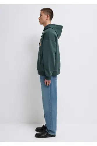 Logo Printed Hooded Green Sweatshirt 067149-71598-Green - 4