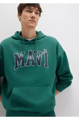 Logo Printed Hooded Green Sweatshirt 067149-71874-Green - 1