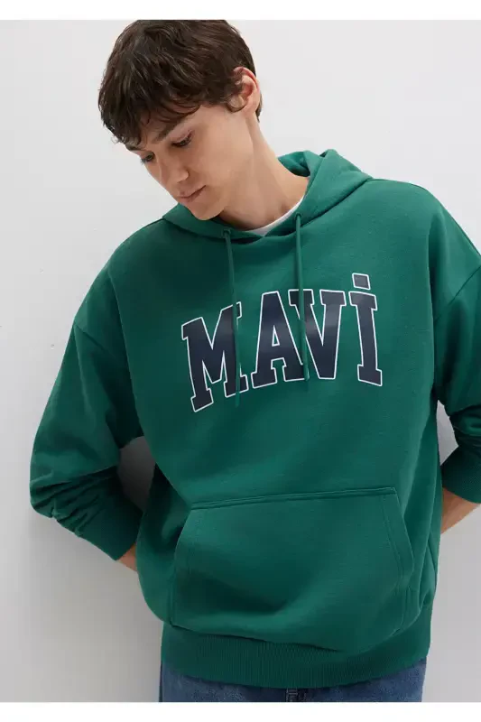 Logo Printed Hooded Green Sweatshirt 067149-71874-Green - 3