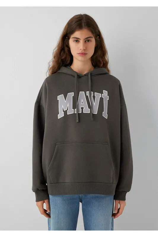 Logo Printed Hooded Khaki Sweatshirt 1600361-71598 - Green - 3