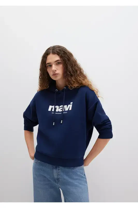 Logo Printed Hooded Navy Sweatshirt 168334-70488 - MAVI