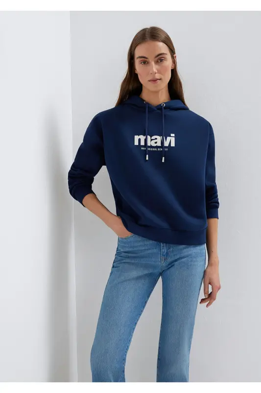 Logo Printed Hooded Navy Sweatshirt 168334-70488 - 2