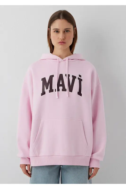 Logo Printed Hooded Pink Sweatshirt 1600361-86959 - Pink - 4