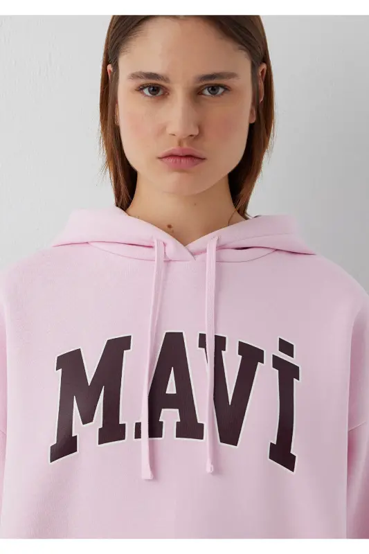 Logo Printed Hooded Pink Sweatshirt 1600361-86959 - Pink - 7