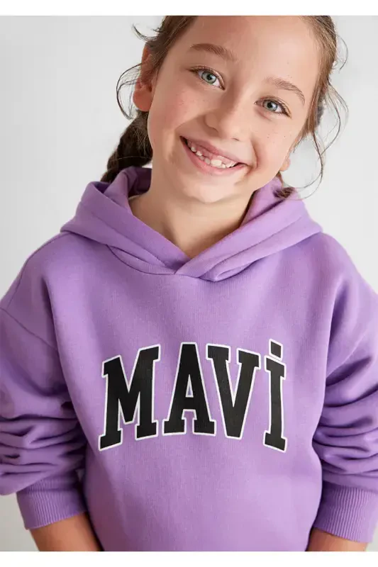 Logo Printed Hooded Purple Sweatshirt - MAVI