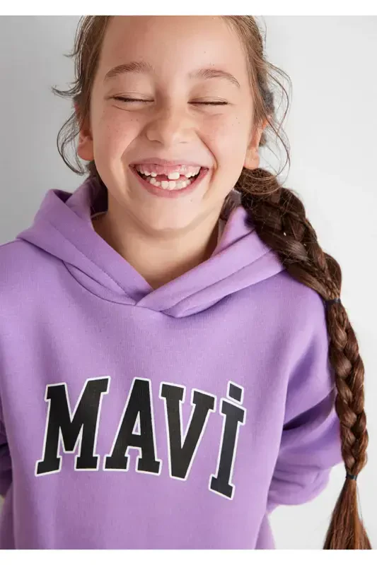 Logo Printed Hooded Purple Sweatshirt - 2