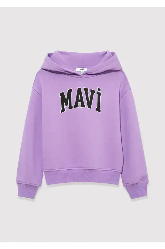 Logo Printed Hooded Purple Sweatshirt - 3
