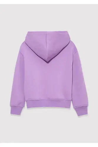 Logo Printed Hooded Purple Sweatshirt - 4
