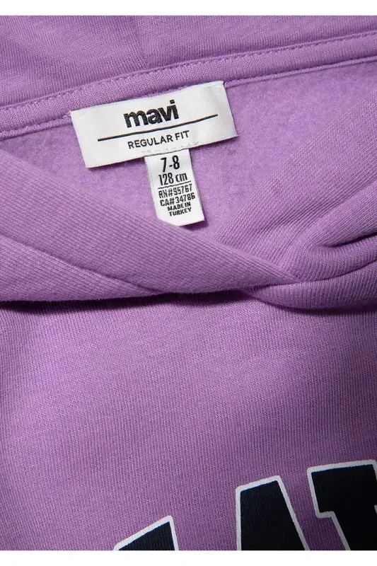 Logo Printed Hooded Purple Sweatshirt - 5