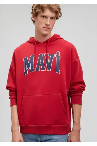 Logo Printed Hooded Red Sweatshirt 067149-81773-Red - 1