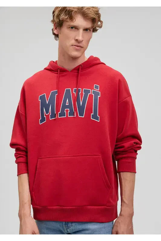 Logo Printed Hooded Red Sweatshirt 067149-81773-Red - 1