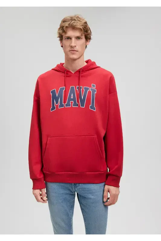 Logo Printed Hooded Red Sweatshirt 067149-81773-Red - 3