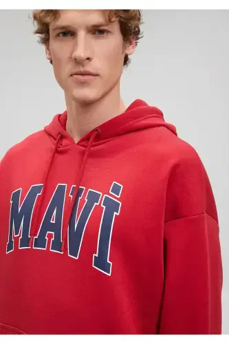 Logo Printed Hooded Red Sweatshirt 067149-81773-Red - 5