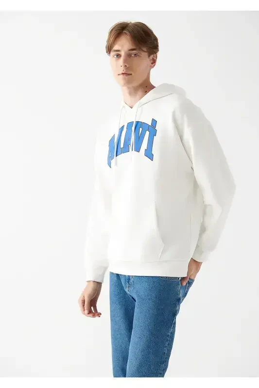 Logo Printed Hooded White Sweatshirt 067149-70057-White - MAVI