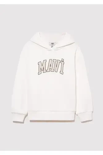Logo Printed Hooded White Sweatshirt - MAVI (1)