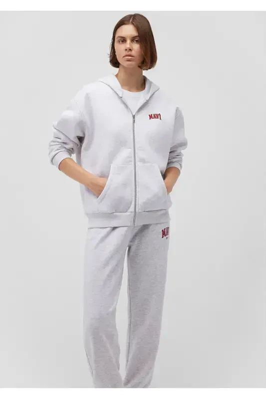 Logo Printed Hooded Zippered Grey Sweatshirt 1s10178-85438 - MAVI