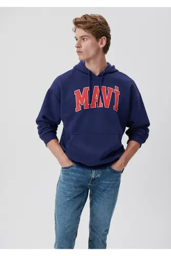 Logo Printed Hoodie 067149-70722-Blue - 1