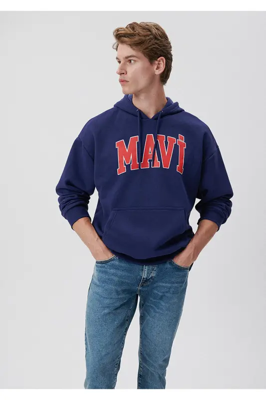 Logo Printed Hoodie 067149-70722-Blue - 1