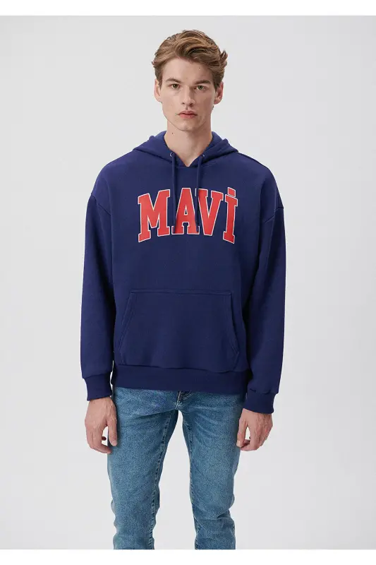 Logo Printed Hoodie 067149-70722-Blue - 3