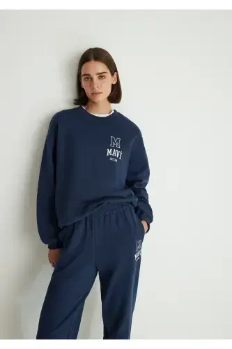 Logo Printed Navy Blue Sweatshirt 1s10148-70488-Navy Blue - 1