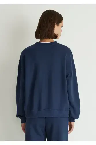 Logo Printed Navy Blue Sweatshirt 1s10148-70488-Navy Blue - 5