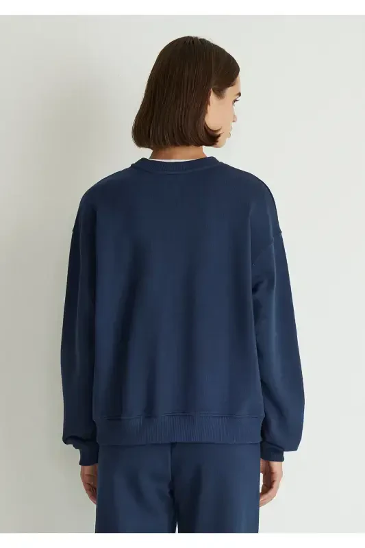 Logo Printed Navy Blue Sweatshirt 1s10148-70488-Navy Blue - 5