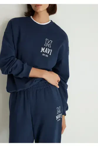 Logo Printed Navy Blue Sweatshirt 1s10148-70488-Navy Blue - 7