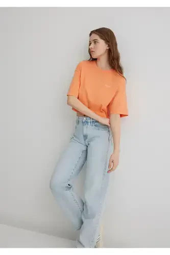 Logo Printed Orange Crop T-Shirt Crop / Short Cut - 1