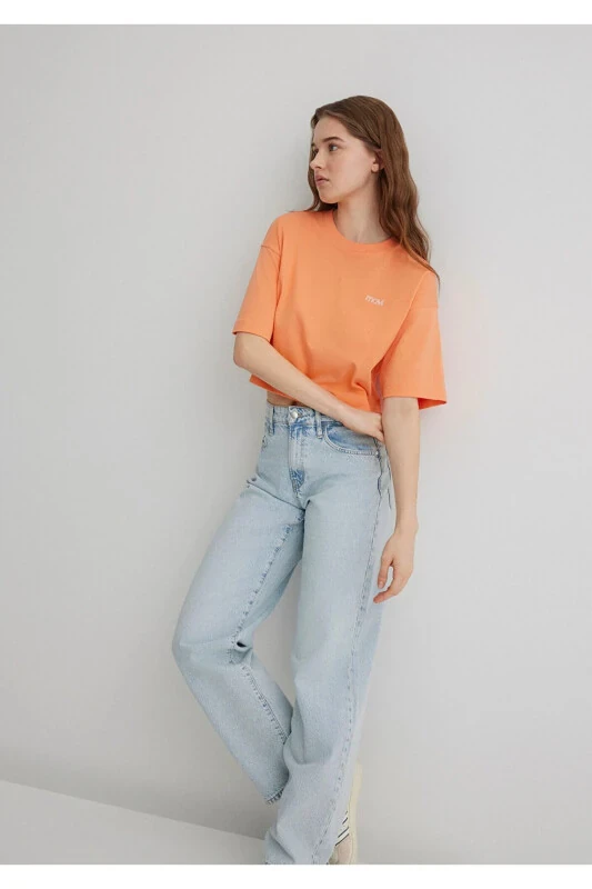 Logo Printed Orange Crop T-Shirt Crop / Short Cut - 1