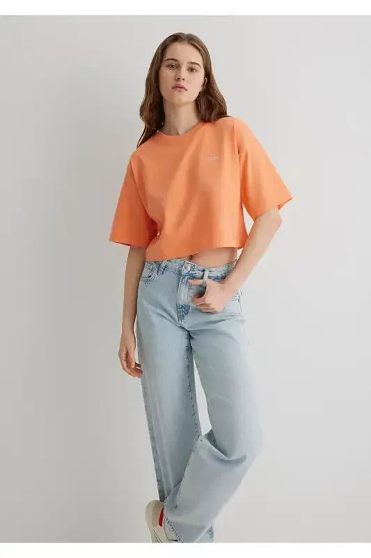 Logo Printed Orange Crop T-Shirt Crop / Short Cut - 3