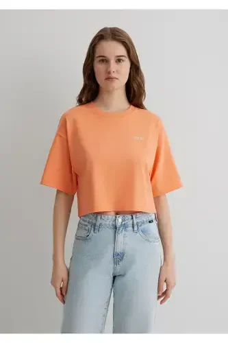 Logo Printed Orange Crop T-Shirt Crop / Short Cut - 4