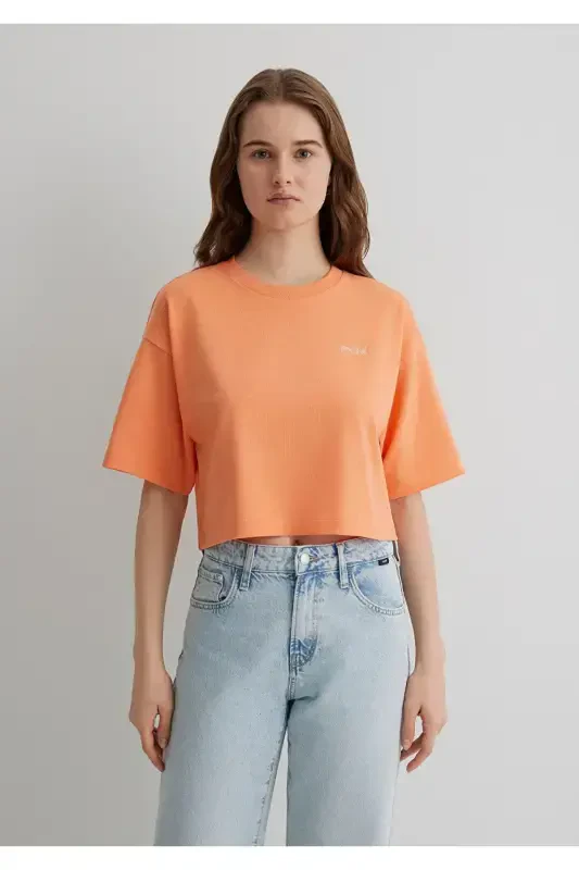 Logo Printed Orange Crop T-Shirt Crop / Short Cut - 4