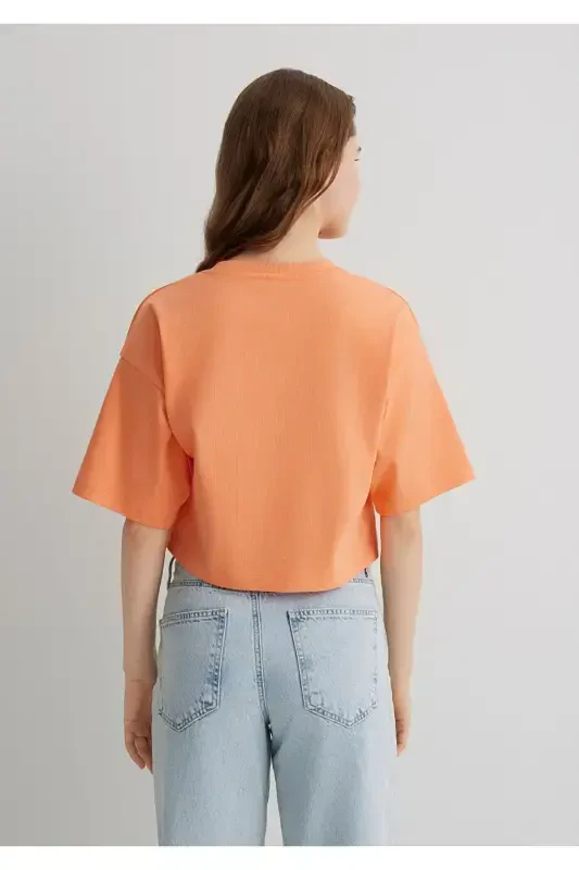 Logo Printed Orange Crop T-Shirt Crop / Short Cut - 5
