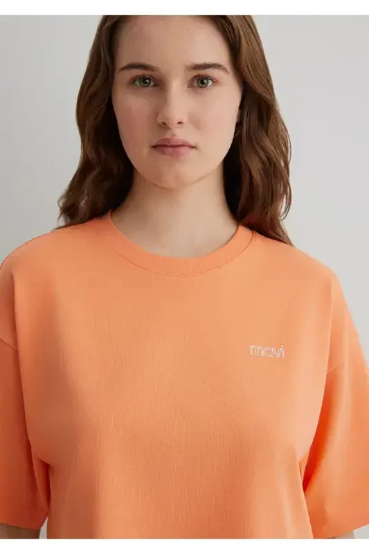 Logo Printed Orange Crop T-Shirt Crop / Short Cut - 6