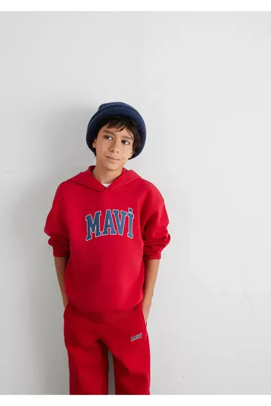 Logo Printed Red Hooded Sweatshirt 6610110-70464 - MAVI