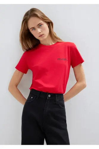 Logo Printed Red T-Shirt Semi Slim Fit / Semi-Fitted 