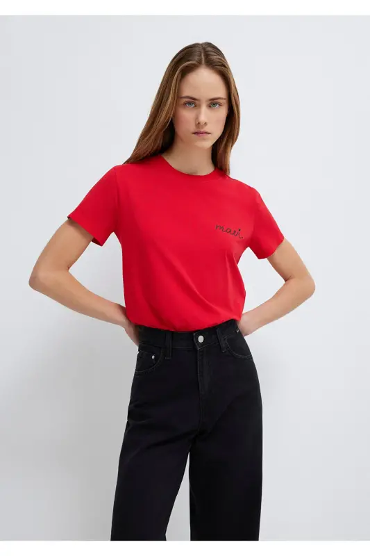 Logo Printed Red T-Shirt Semi Slim Fit / Semi-Fitted - 3