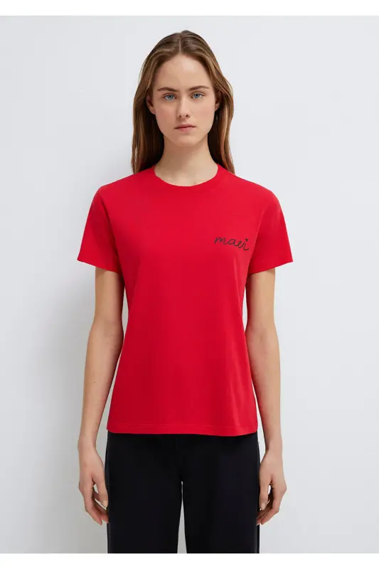 Logo Printed Red T-Shirt Semi Slim Fit / Semi-Fitted - 4