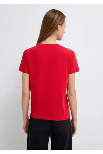 Logo Printed Red T-Shirt Semi Slim Fit / Semi-Fitted - 6