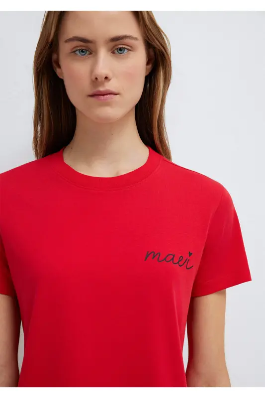 Logo Printed Red T-Shirt Semi Slim Fit / Semi-Fitted - 7