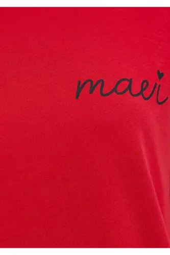 Logo Printed Red T-Shirt Semi Slim Fit / Semi-Fitted - 8