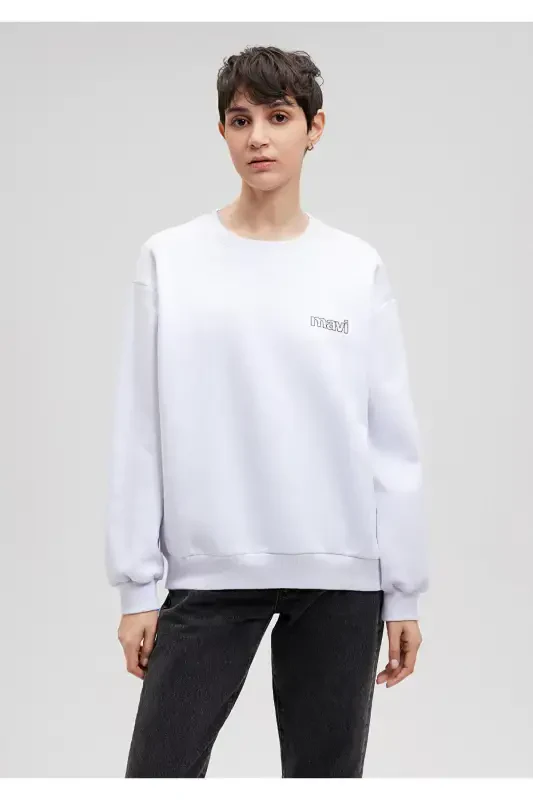 Logo Printed White Sweatshirt 1611656-620-White - 3