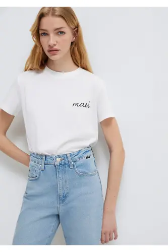 Logo Printed White T-Shirt Semi Slim Fit - 2