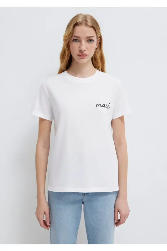 Logo Printed White T-Shirt Semi Slim Fit - 3