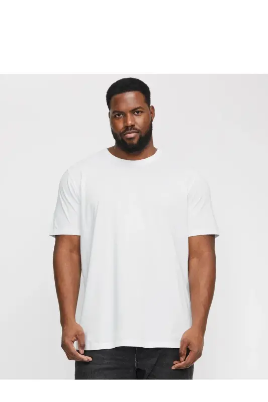 Logolu Bisiklet Yaka Tisört- Büyük Beden Battal Boy-Beyaz333 - JACK & JONES